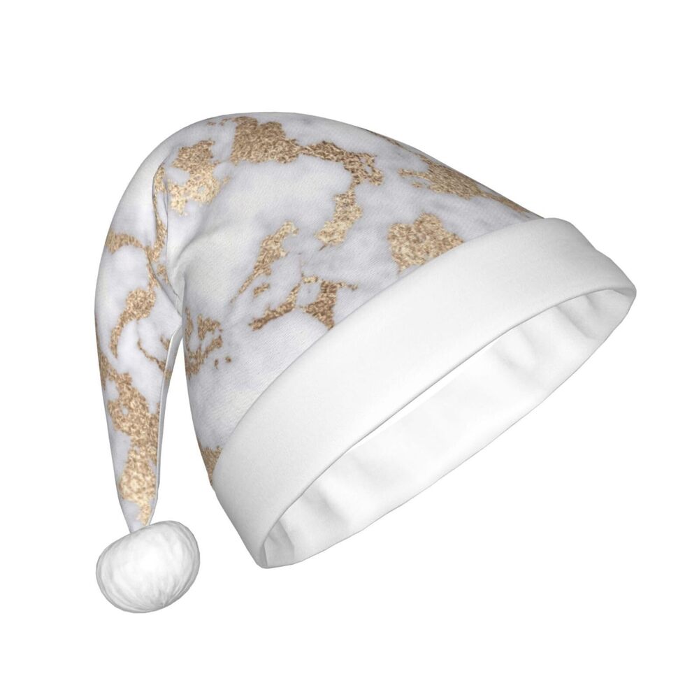 4519 modern chic white gold foil marble Christmas Santa Hat for Adults